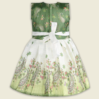 Girls Embellished Printed Flared Premium Ethnic Dress