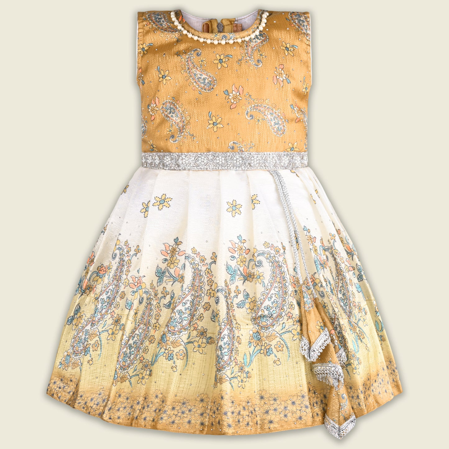 Girls Embellished Printed Flared Premium Ethnic Dress