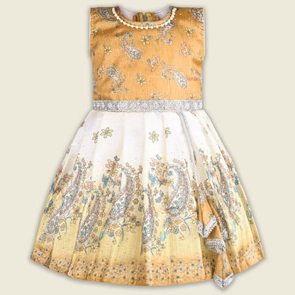 Girls Embellished Printed Flared Premium Ethnic Dress