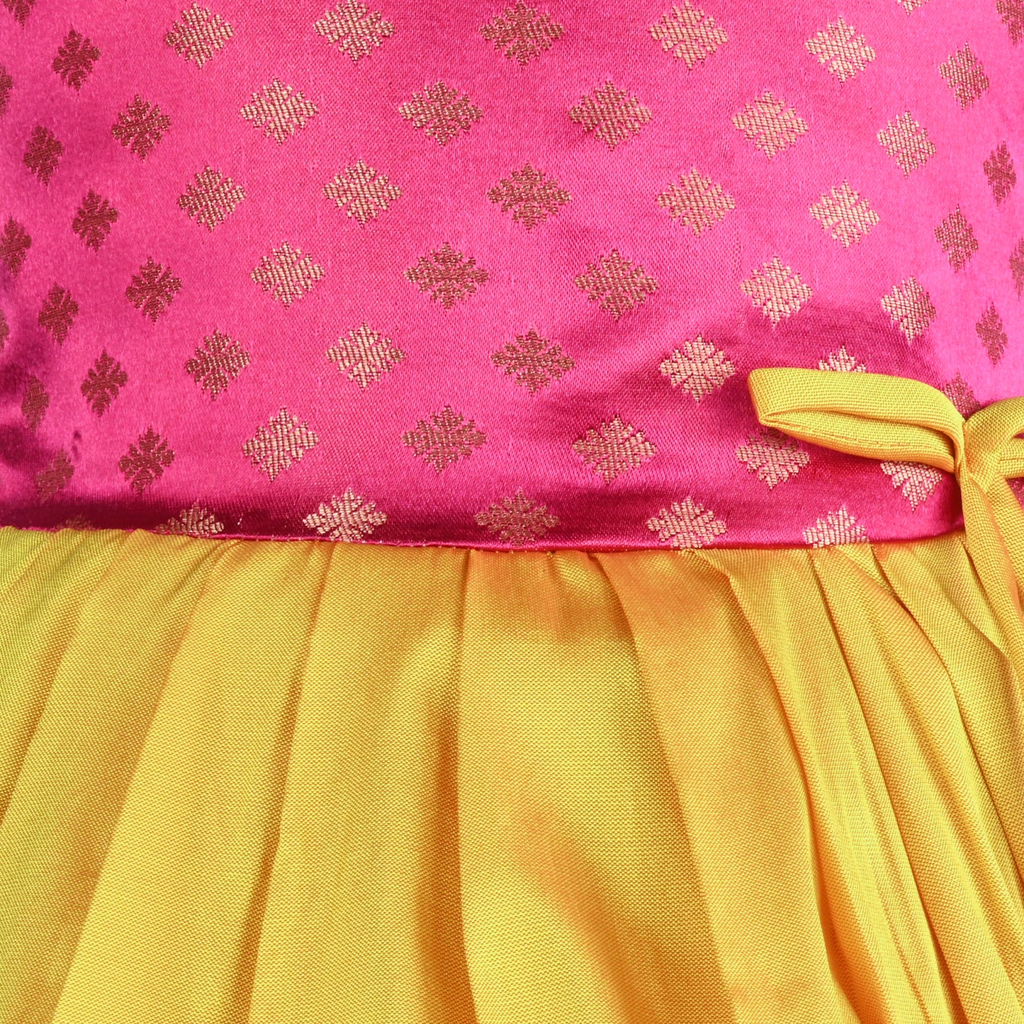 Girls One Shoulder Satin Flared Ethnic Dress