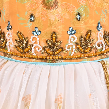 Girls Satin Party Wear Frock with Puff Sleeves & Floral Embroidery – Knee Length
