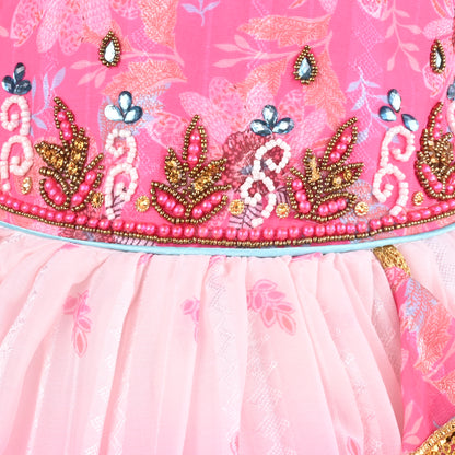 Girls Satin Party Wear Frock with Puff Sleeves & Floral Embroidery – Knee Length
