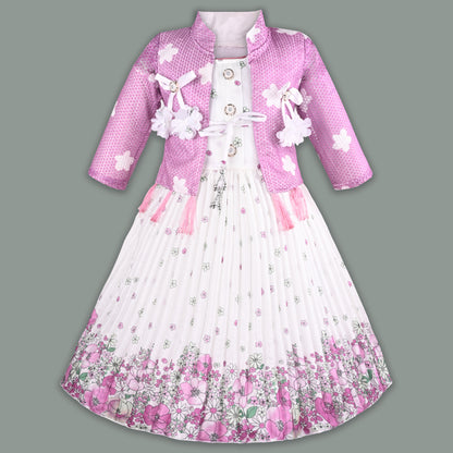 Baby Girls Georgette Party Wear Dress with Jacket | Floral Printed Frock