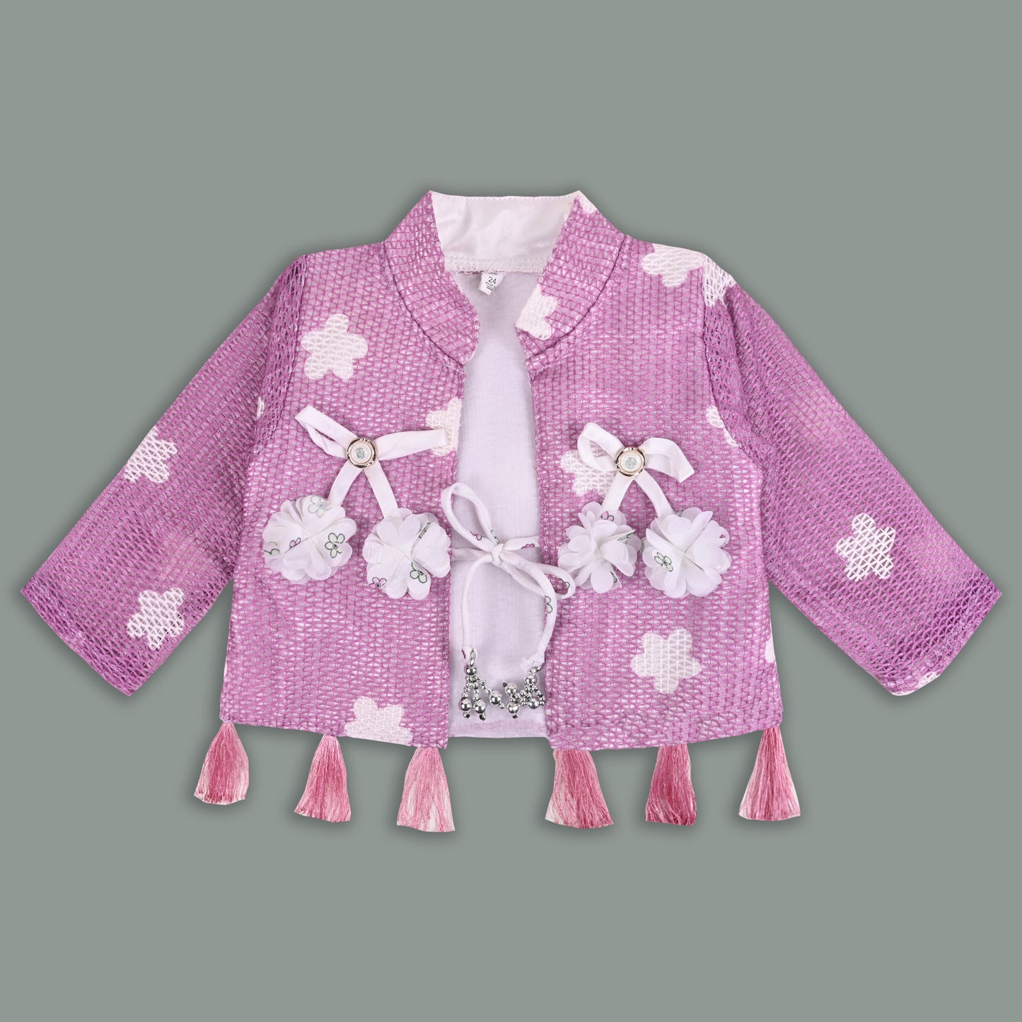 Baby Girls Georgette Party Wear Dress with Jacket | Floral Printed Frock