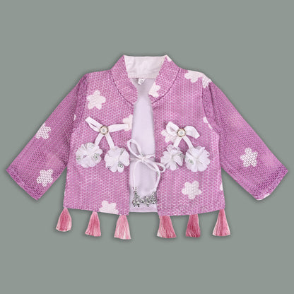 Baby Girls Georgette Party Wear Dress with Jacket | Floral Printed Frock