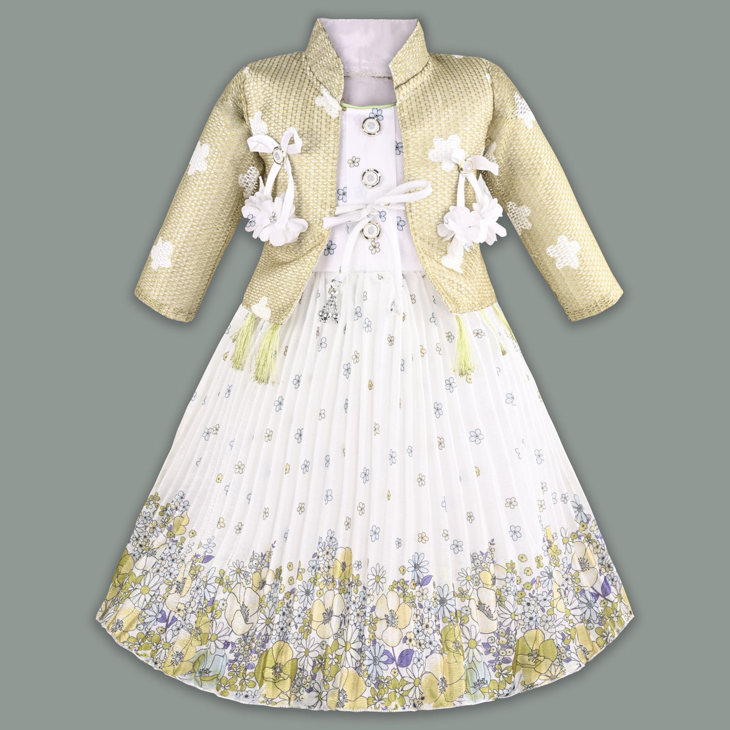 Baby Girls Georgette Party Wear Dress with Jacket | Floral Printed Frock