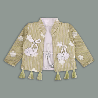 Baby Girls Georgette Party Wear Dress with Jacket | Floral Printed Frock