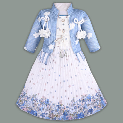 Baby Girls Georgette Party Wear Dress with Jacket | Floral Printed Frock