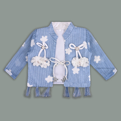 Baby Girls Georgette Party Wear Dress with Jacket | Floral Printed Frock