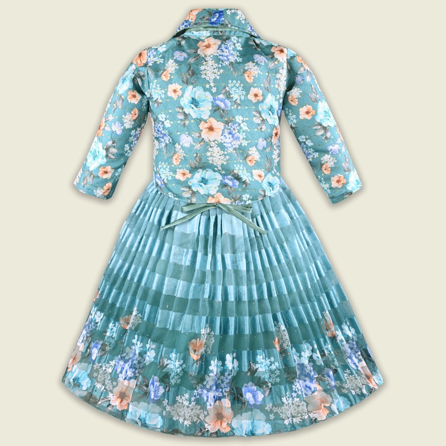 Girls Satin Party Gown with Floral Print Jacket Style
