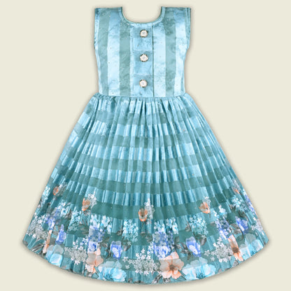 Girls Satin Party Gown with Floral Print Jacket Style