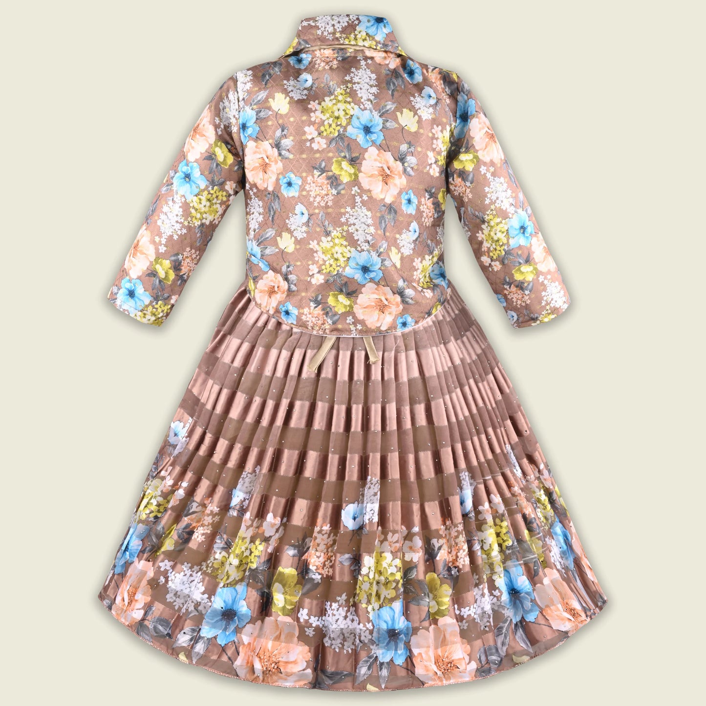 Girls Satin Party Gown with Floral Print Jacket Style