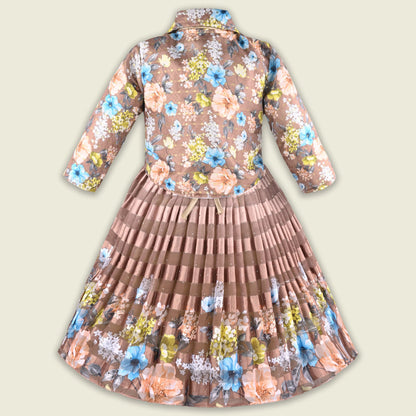 Girls Satin Party Gown with Floral Print Jacket Style