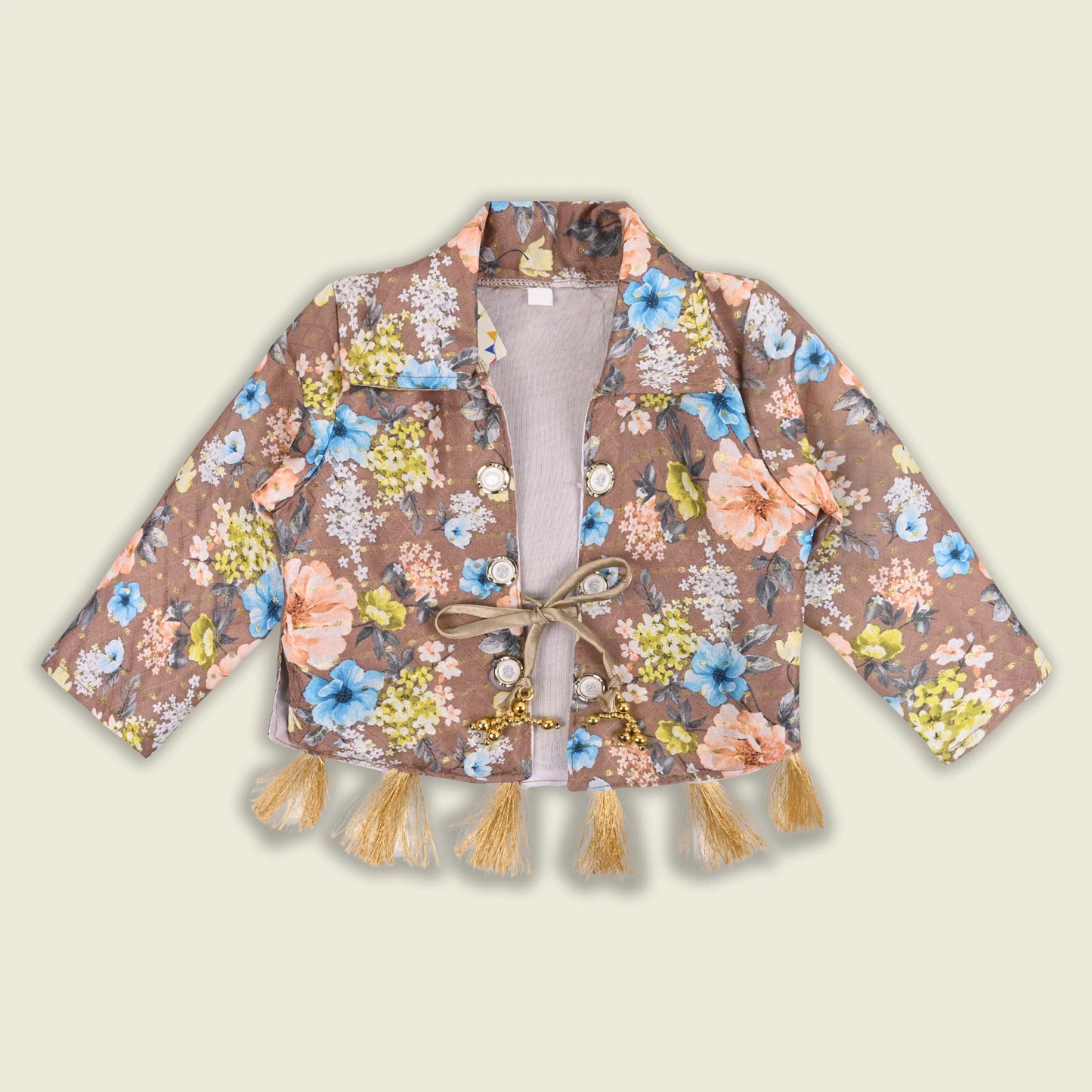 Girls Satin Party Gown with Floral Print Jacket Style