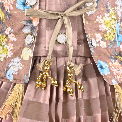 Girls Satin Party Gown with Floral Print Jacket Style