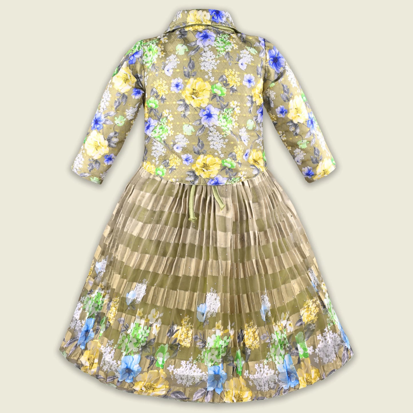 Girls Satin Party Gown with Floral Print Jacket Style