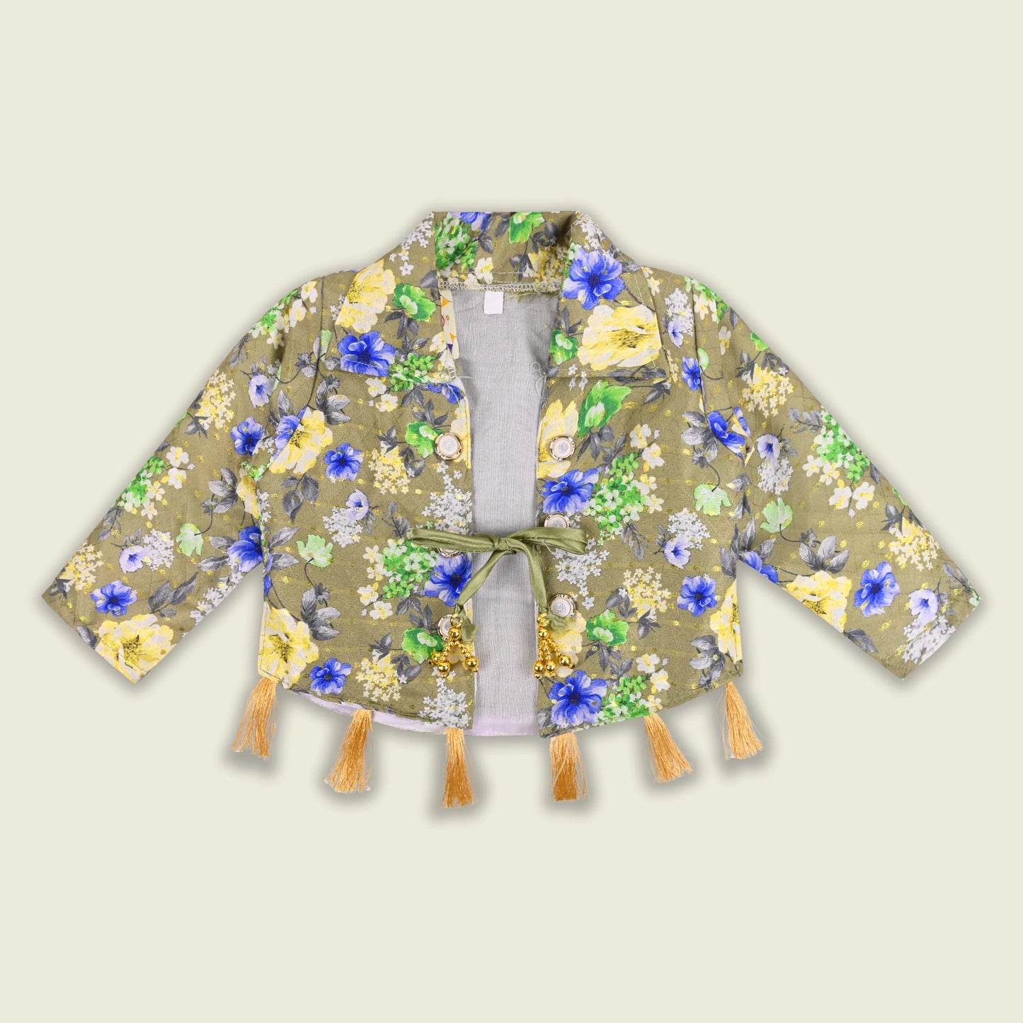 Girls Satin Party Gown with Floral Print Jacket Style