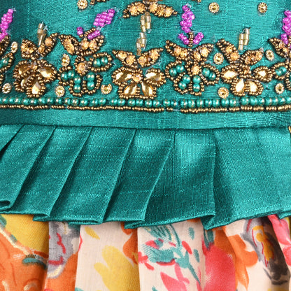 Girls Art Silk Embroidered Party Wear Frock – Sleeveless Floral & Zari Pattern Dress