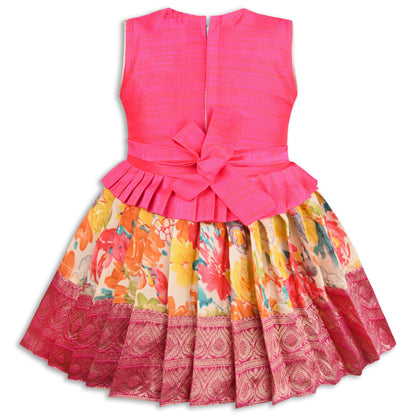 Girls Art Silk Embroidered Party Wear Frock – Sleeveless Floral & Zari Pattern Dress