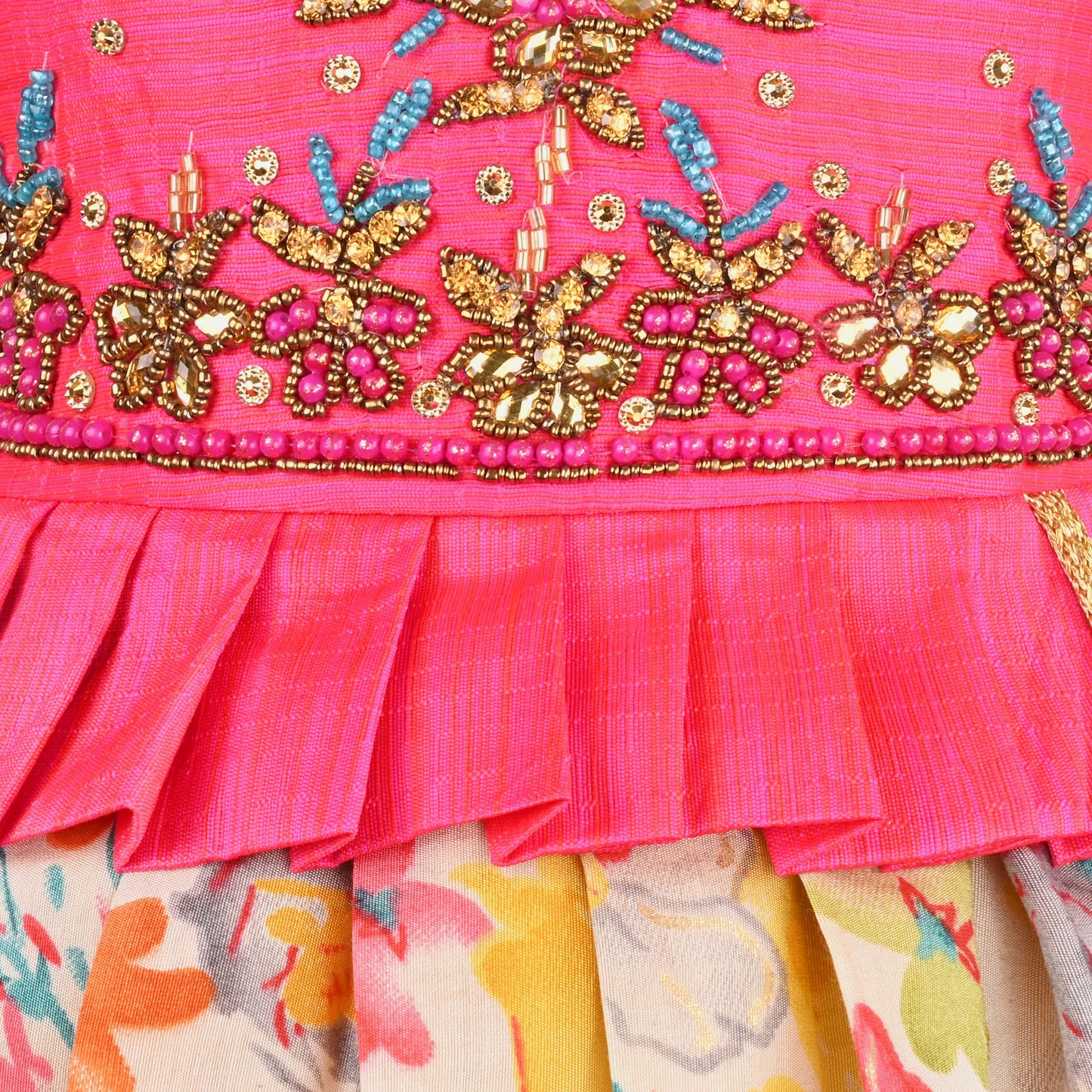 Girls Art Silk Embroidered Party Wear Frock – Sleeveless Floral & Zari Pattern Dress