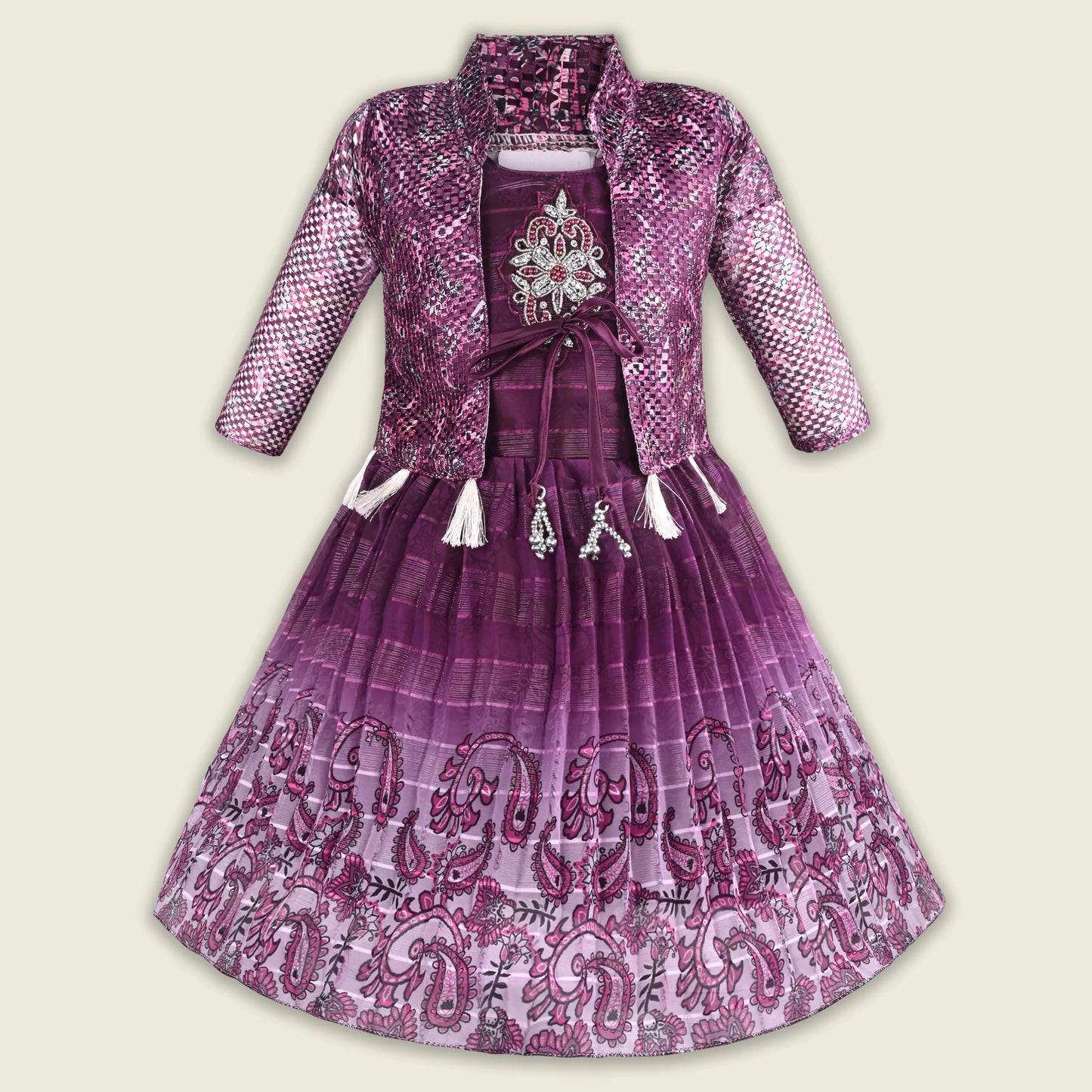 Girls Chiffon Festive Gown with Jacket Style & Embellished Details