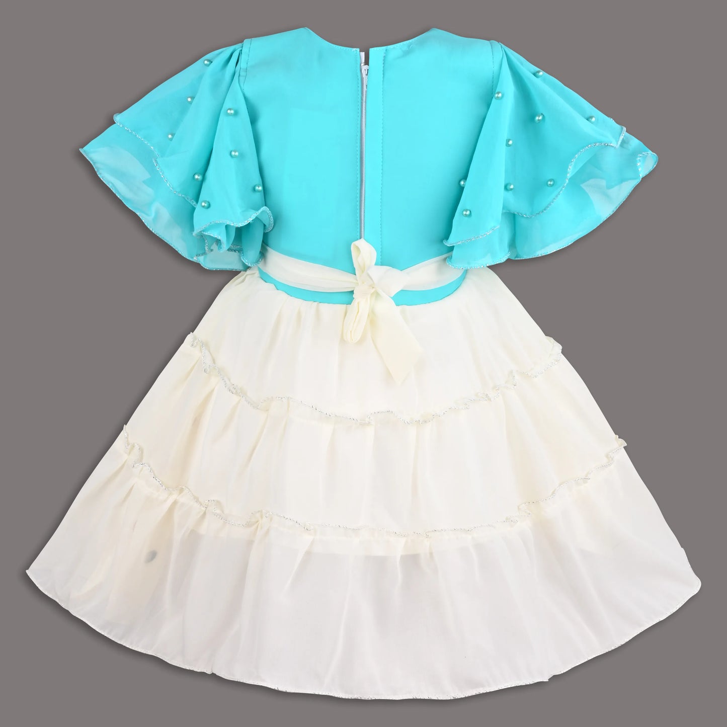 Girls Georgette Party Dress with Floral Appliqué & Layered Skirt