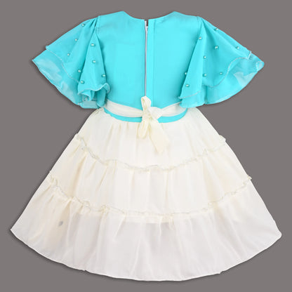 Girls Georgette Party Dress with Floral Appliqué & Layered Skirt
