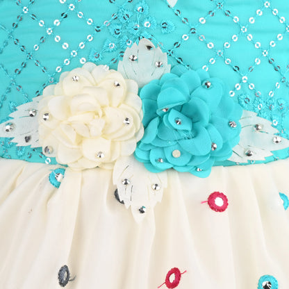 Girls Georgette Party Dress with Floral Appliqué & Layered Skirt