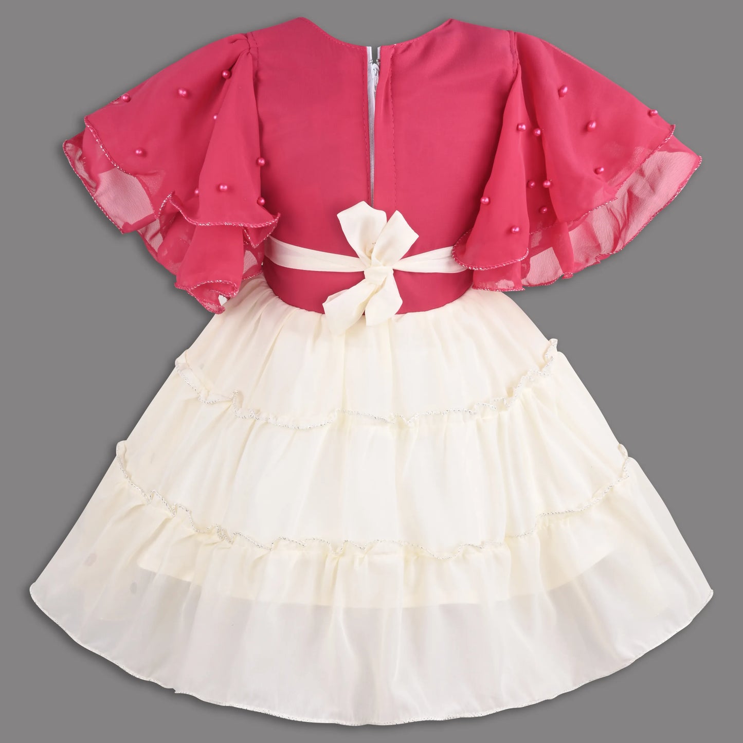 Girls Georgette Party Dress with Floral Appliqué & Layered Skirt