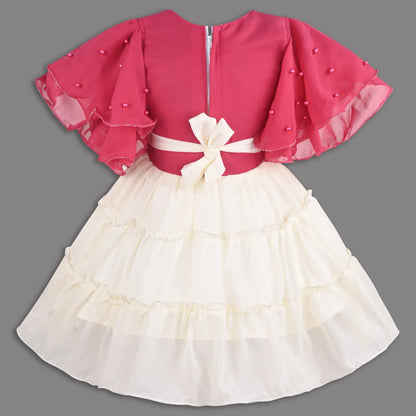Girls Georgette Party Dress with Floral Appliqué & Layered Skirt