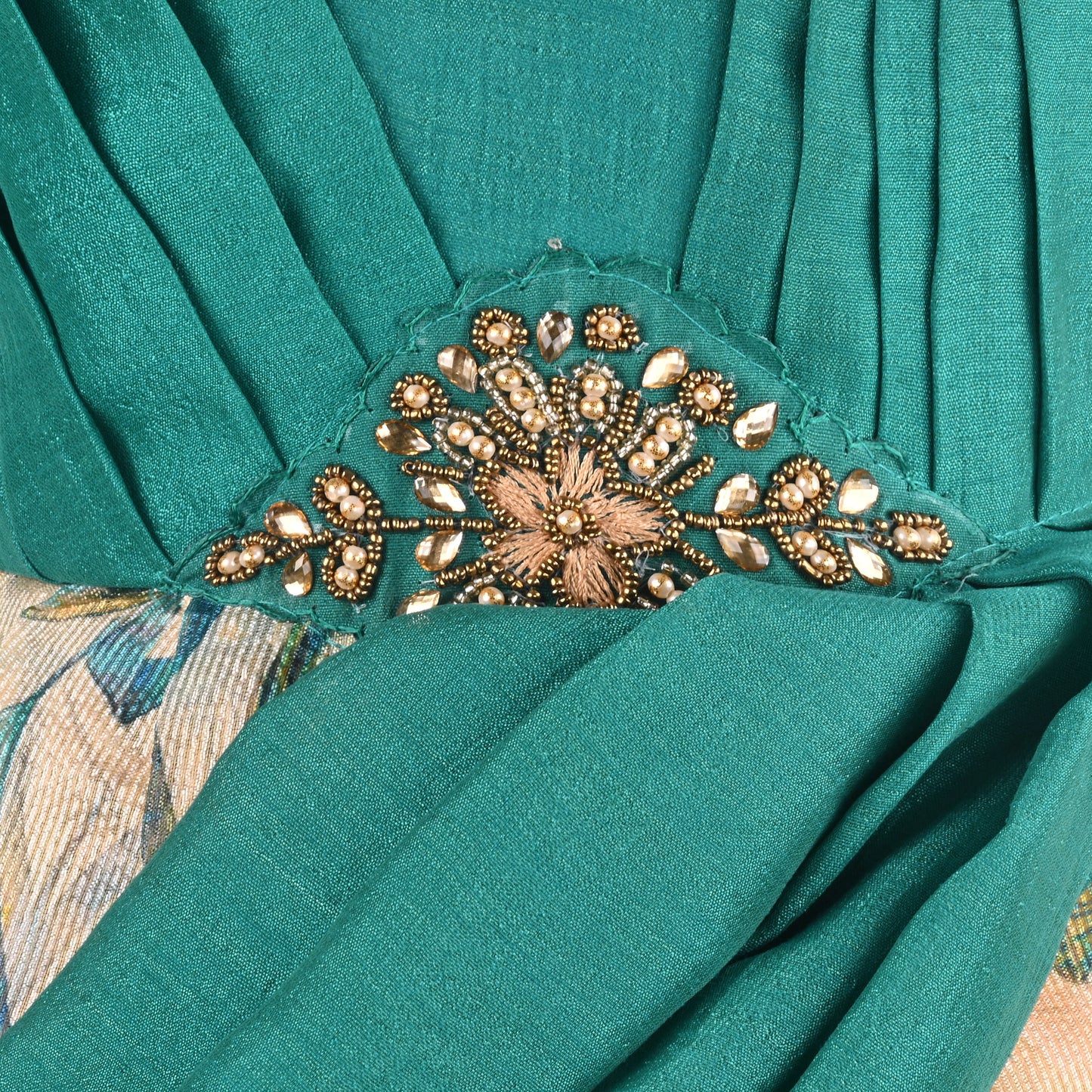 Girls Satin Party Dress with Embroidered Neck & Floral Print Skirt