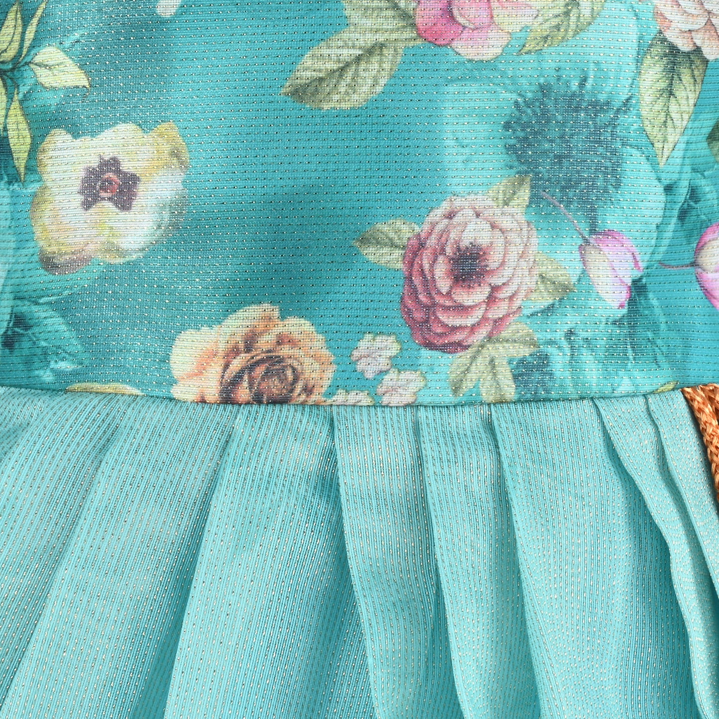 Baby Girls Satin Party Wear Dress | Floral Printed Frock with Heavy Neck Embroidery & Puff Sleeves | Wedding & Birthday Outfit