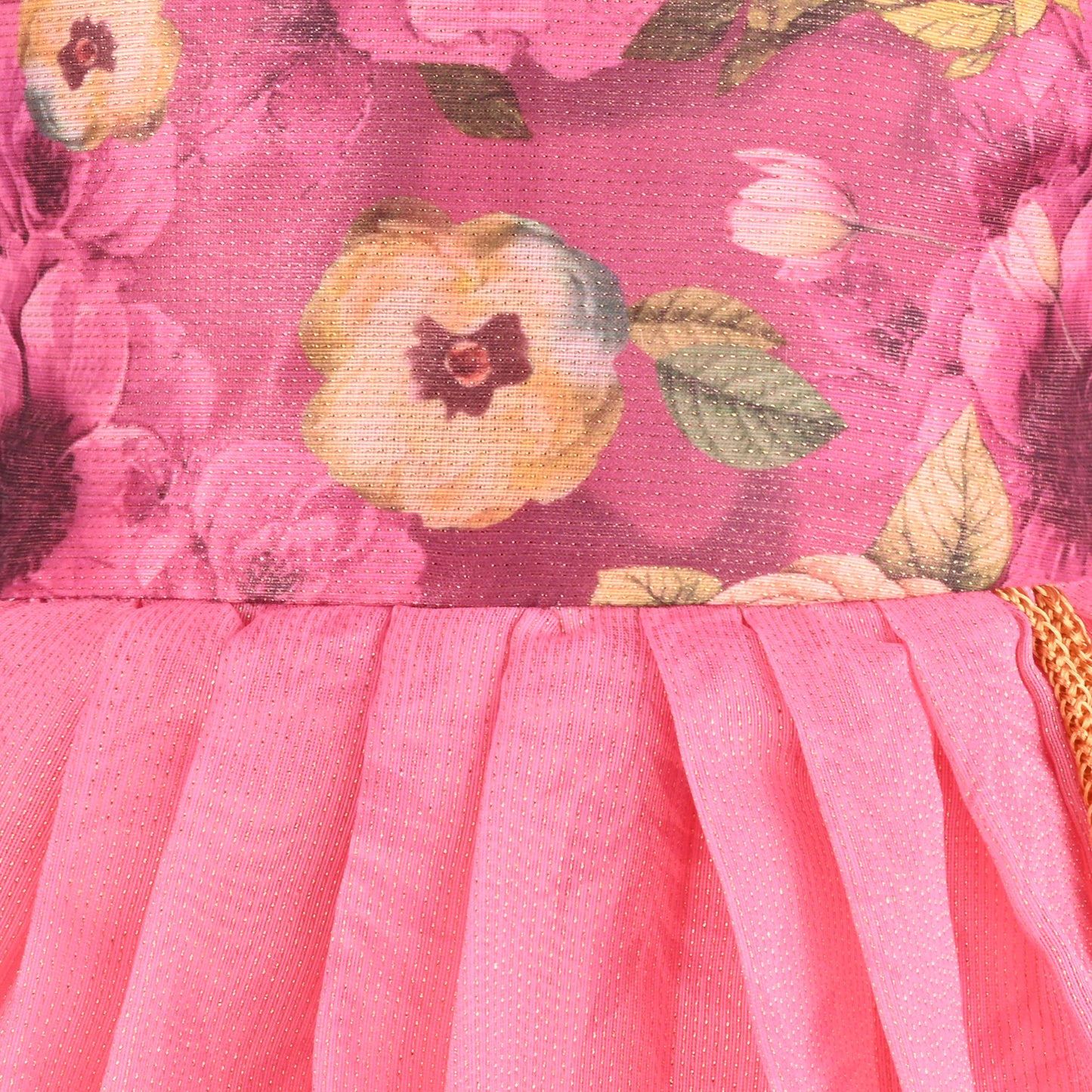 Baby Girls Satin Party Wear Dress | Floral Printed Frock with Heavy Neck Embroidery & Puff Sleeves | Wedding & Birthday Outfit