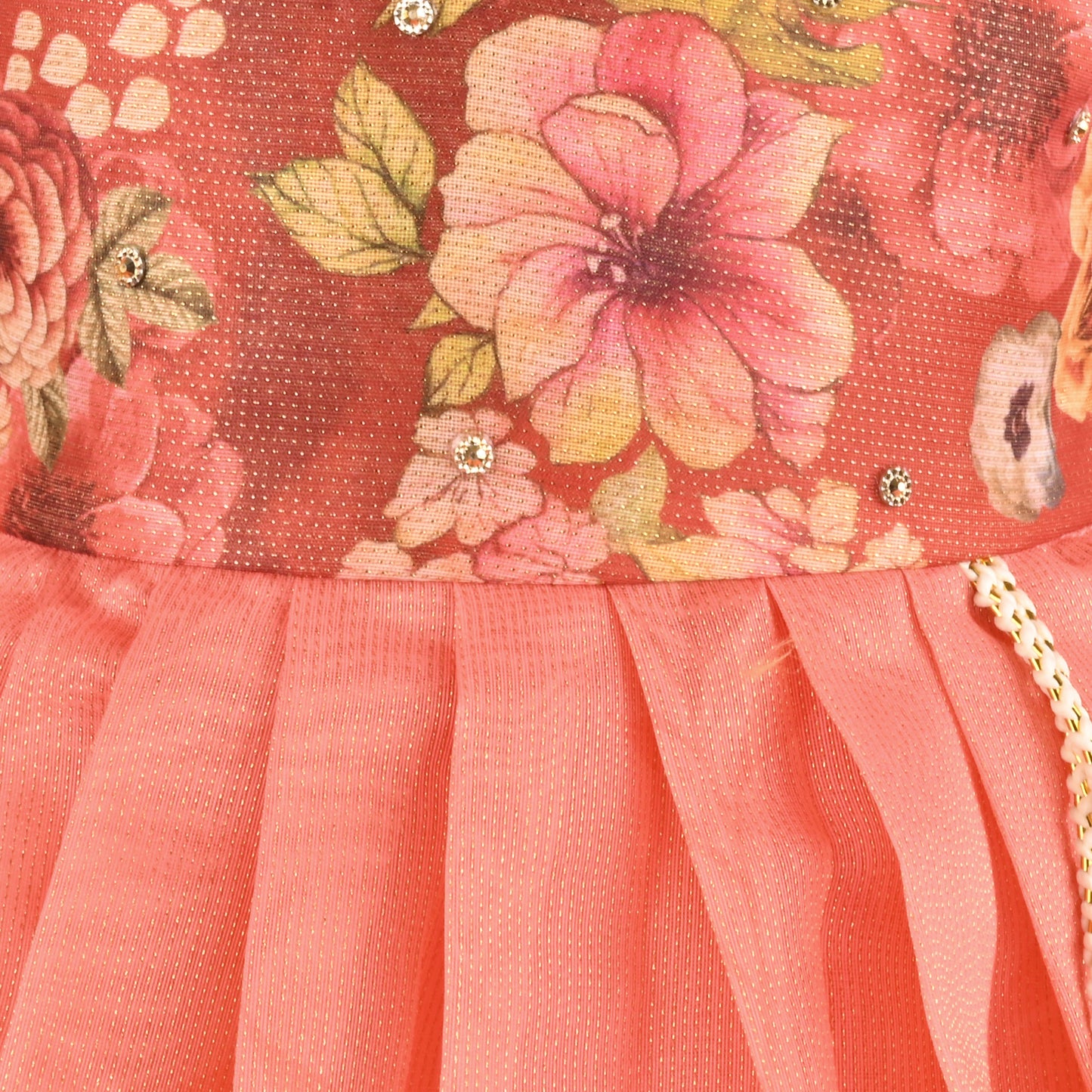 Baby Girls Satin Party Wear Dress | Floral Printed Frock with Heavy Neck Embroidery & Puff Sleeves | Wedding & Birthday Outfit