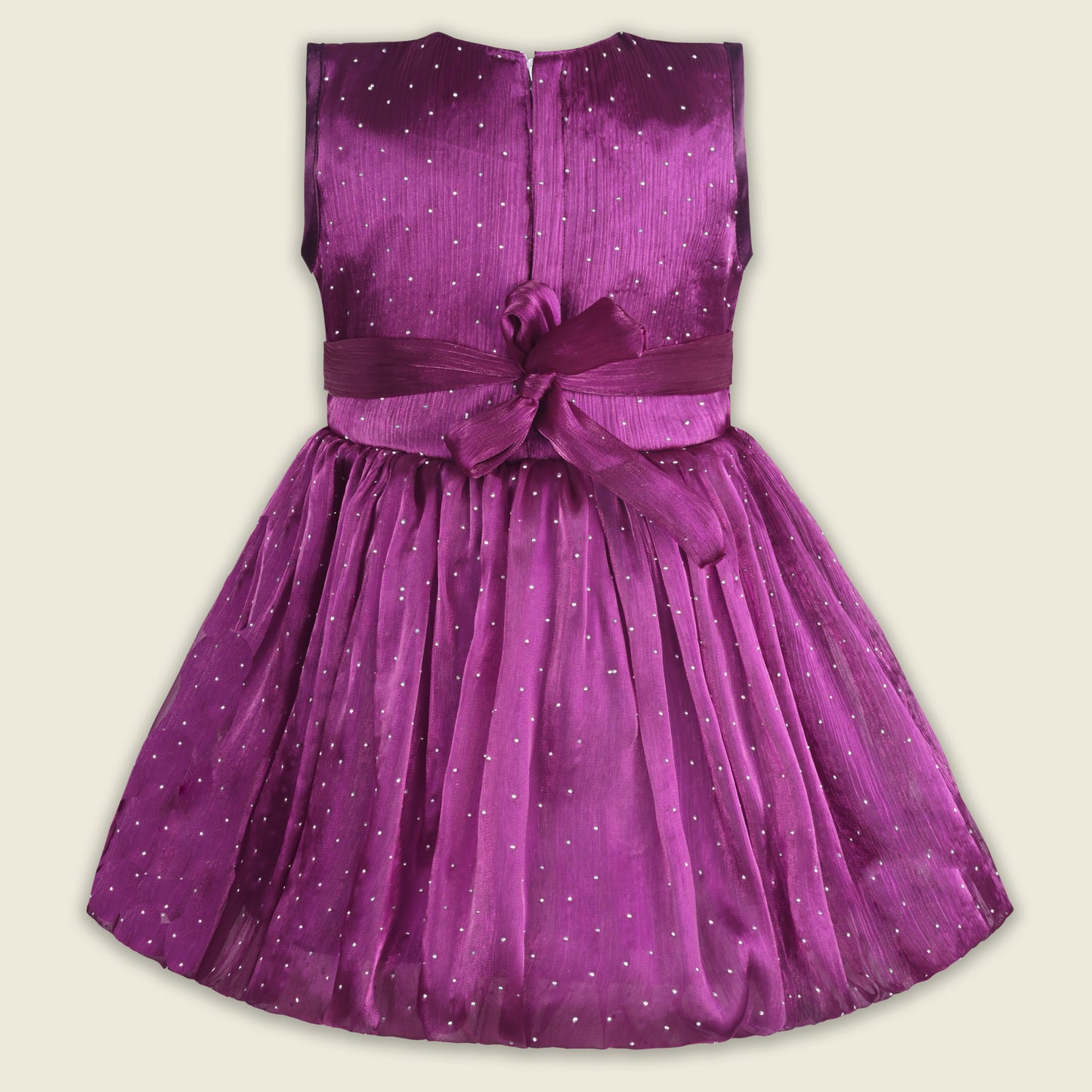 Baby Girls Chiffon Party Wear Dress | Pearl-Studded Frock with Big Bow & Flower Applique | Birthday & Festive Outfit