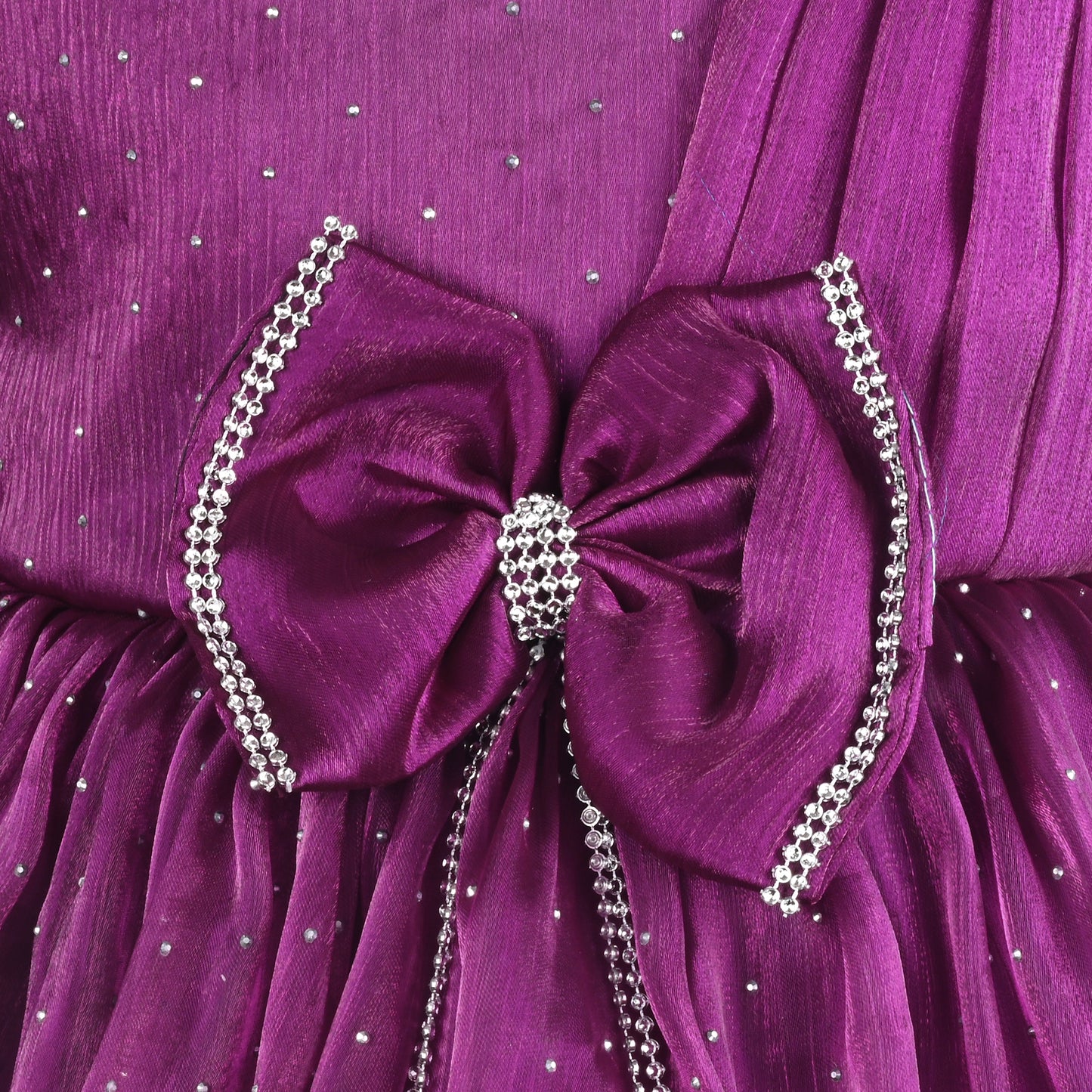 Baby Girls Chiffon Party Wear Dress | Pearl-Studded Frock with Big Bow & Flower Applique | Birthday & Festive Outfit