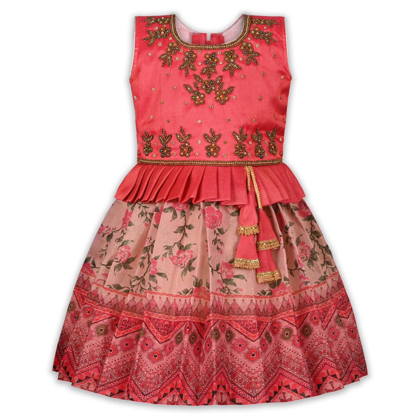 Girls Art Silk Embroidered Party Dress with Tassel Detail | Elegant Kids Festive & Occasion Wear