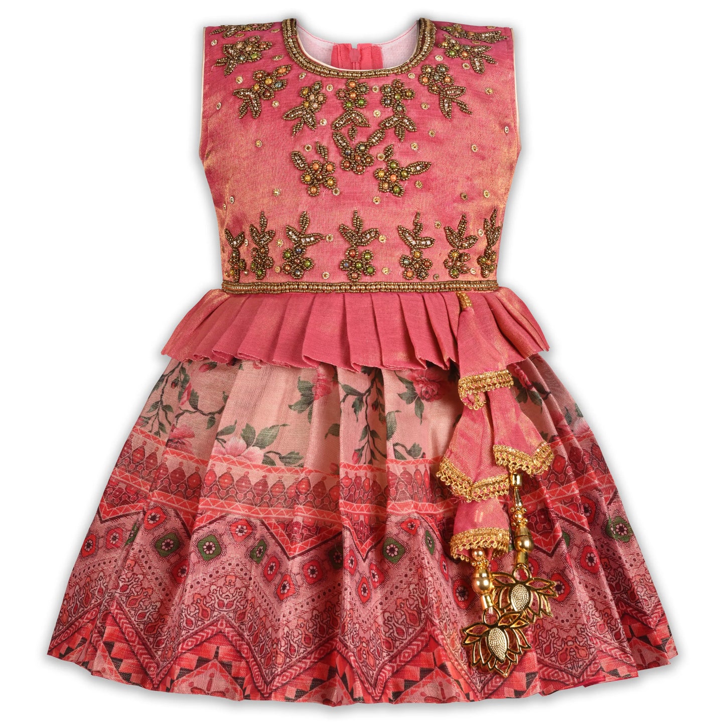 Girls Art Silk Embroidered Party Dress with Tassel Detail | Elegant Kids Festive & Occasion Wear