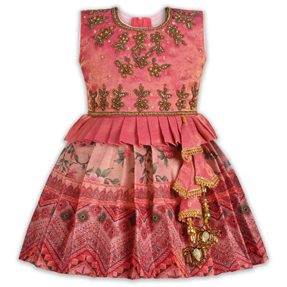 Girls Art Silk Embroidered Party Dress with Tassel Detail | Elegant Kids Festive & Occasion Wear