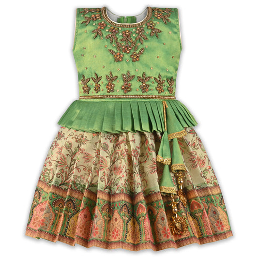 Girls Art Silk Embroidered Party Dress with Tassel Detail | Elegant Kids Festive & Occasion Wear