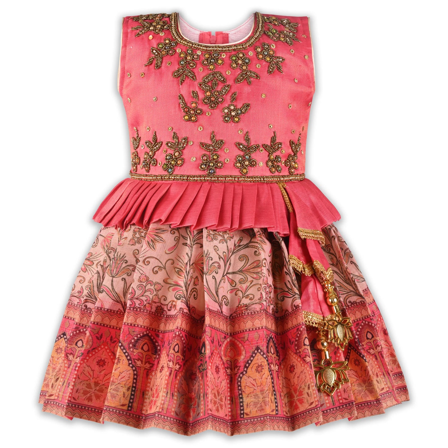 Girls Art Silk Embroidered Party Dress with Tassel Detail | Elegant Kids Festive & Occasion Wear