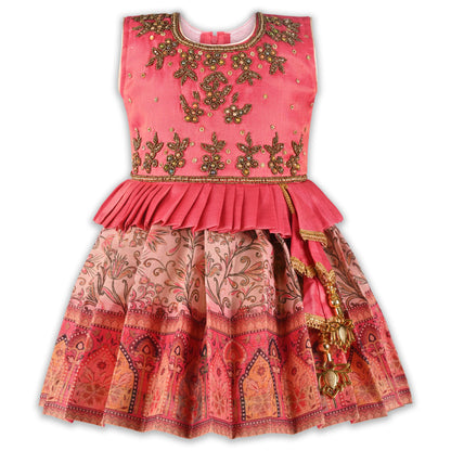 Girls Art Silk Embroidered Party Dress with Tassel Detail | Elegant Kids Festive & Occasion Wear