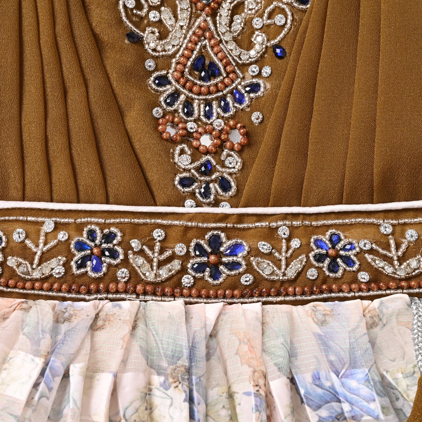 Girls Ethnic Party Wear Dress with Embroidered Bodice & Floral Chiffon Skirt