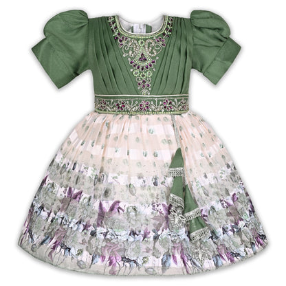 Girls Ethnic Party Wear Dress with Embroidered Bodice & Floral Chiffon Skirt