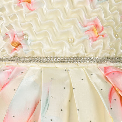 Elegant Kids Floral Party Dress – Satin Fabric | Puff Sleeves | Premium Occasion Wear