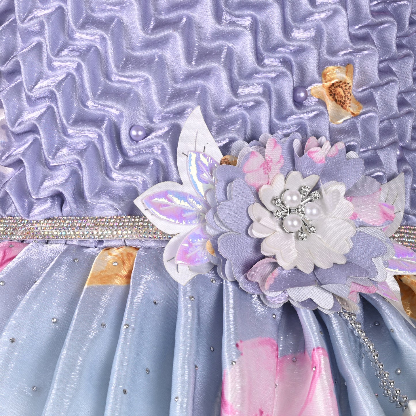 Girls Satin Floral Party Frock for Girls with Puff Sleeves