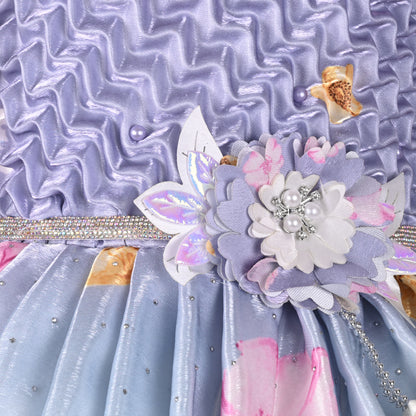 Girls Satin Floral Party Frock for Girls with Puff Sleeves