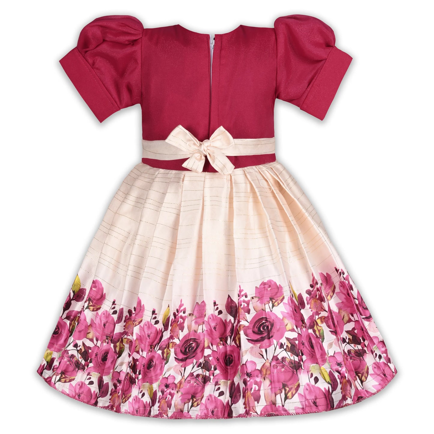 Elegant Kids Party Dress – Satin Fabric | Embroidered Bodice | Floral Print Occasion Wear