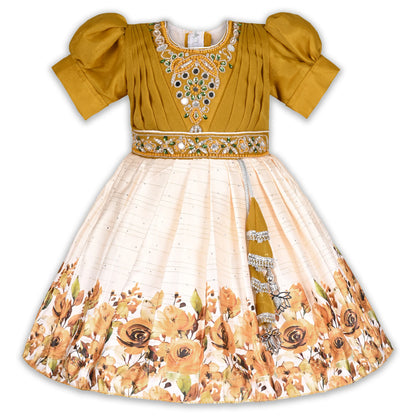 Elegant Kids Party Dress – Satin Fabric | Embroidered Bodice | Floral Print Occasion Wear