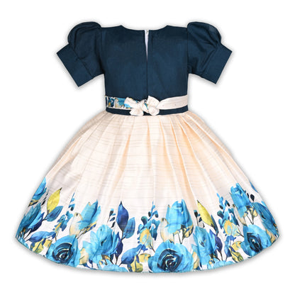 Elegant Kids Party Dress – Satin Fabric | Embroidered Bodice | Floral Print Occasion Wear